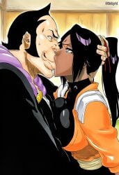 accurate_art_style ai_generated anime_coloring bleach curvy female female_only manga_style mature mature_female pinup shihouin_yoruichi solo solo_female solo_focus stickyai