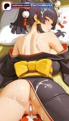 1girl 1girls 2026 after_anal after_sex after_vaginal ai_generated anus artist_name ass bangs bare_shoulders black_kimono blunt_bangs boobs breasts bust butthole chest clitoral_hood cum cum_in_ass cum_in_pussy cum_on_ass cum_on_body cumdrip dead_or_alive electroworld exposed_anus exposed_pussy female female_only heart hi_res high_quality high_resolution highres japanese_clothes juicy_pussy kimono lying_on_stomach nyotengu off_shoulder on_belly on_stomach patreon patreon_username prone_position pussy solo stable_diffusion tight_anus tight_pussy tits trembling vagina watermark