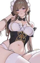 1girls breasts cleavage female female_focus female_only genshin_impact large_breasts light-skinned_female light_skin looking_at_viewer quilm sandrone_(genshin_impact) solo thick_thighs thighs wide_hips