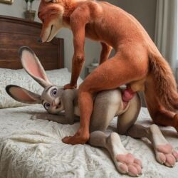 3d ai_generated disney doggy_style fox judy_hopps knot nick_wilde pussy rabbit realistic sex vaginal_penetration zootopia