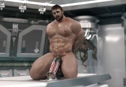 3d after_orgasm balls bara big_balls big_penis chris_redfield cum flaccid horsecock human_with_animal_genitalia human_with_horsecock male male_only muscles muscular nsfwmaker nude on_knees penis resident_evil solo solo_male