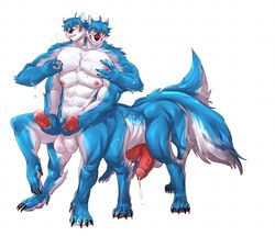 1boy abs animal_genitalia animal_penis aroused balls blue_fur canid canid_taur canine canine_penis canine_taur canis conjoined cum diphallia diphallism erection frontal_taur_balls frontal_taur_genitals frontal_taur_penis fur humanoid_penis j_lond male male_focus male_only mammal mammal_taur masturbation multi_arm multi_balls multi_genitalia multi_head multi_leg multi_limb multi_pec multi_penis multi_tail muscular muscular_male penis solo solo_focus standing taur tetraphallia wolf wolf_taur