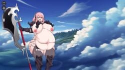 battle_axe battle_maid bbw belly belly_button big_breasts blush chateau chubby_female digested digestion green_eyes happy_female huge_ass huge_breasts maid maid_uniform mass_vore massive_breasts pink_hair thick_legs thick_thighs vessel_tactics vore vore_belly weight_gain wide_hips