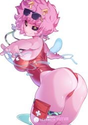 big_ass female hotvr large_ass lifeguard mina_ashido my_hero_academia one-piece_swimsuit pink_body pink_hair pink_skin solo sunglasses swimsuit tanline