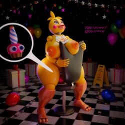 3d 3d_(artwork) 3d_model chair cupcake electrotoyy five_nights_at_freddy's five_nights_at_freddy's_2 party penetrable_sex_toy penetration sex_toy silly simple_background toy_chica_(fnaf)