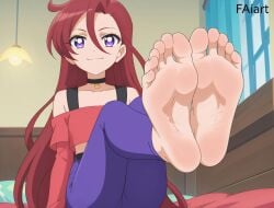 ai_generated barefoot faiart feet female foot_fetish foot_focus looking_at_viewer precure purple_eyes red_hair takizawa_asuka tropical-rouge!_precure