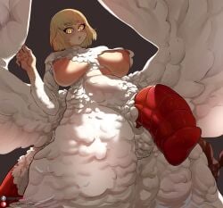 1futa 2024 areolae big_breasts blonde_hair breasts chimera delicious_in_dungeon dungeon_meshi falin_touden falin_touden_(chimera) futa_only futanari huge_cock humanoid light-skinned_female light-skinned_futanari light_skin liuskin looking_at_viewer low-angle_view monster monster_cock monster_girl nipples nude penis simple_background slit_pupils solo standing text very_high_resolution viewed_from_below wings yellow_eyes