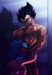 afro breasts bulma_(afro) bulma_briefs clenched_teeth dragon_ball dragon_ball_z duo fellatio female hand_on_head male muscles muscular muscular_male nala1588 nude oral oral_sex straight_hair vegeta