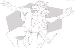 anthro anthro_on_anthro anthro_penetrated anthro_penetrating anthro_penetrating_anthro balls bodily_fluids breasts carrying_another carrying_partner claws digital_media_(artwork) digitigrade duo durachev erection eyes_closed featureless_breasts female female_penetrated from_behind_position fur furred_scalie genital_fluids genitals hair hilachev humanoid_genitalia humanoid_penis leo_(maaarked_one) lizard_tail lunalei male male/female male_penetrating male_penetrating_female nude nude_anthro nude_female nude_male penetration penile penile_penetration penis penis_in_vagina scalie sex sickle_claw simple_background stand_and_carry_position standing standing_sex tail tapering_tail tavi_(maaarked_one) toe_claws vaginal vaginal_penetration vulva
