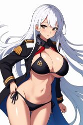 ai_assisted ai_generated azur_lane big_breasts bikini black_bikini black_uniform cape enterprise_(azur_lane) long_hair sfa1903 white_hair