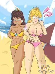 beach beach_chair beach_towel bikini bra bra_removed mario_(series) mrcarvalho nintendo panties princess_daisy princess_peach super_mario_bros. untied_bra