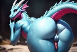 ai_generated anthro anus ass ass_focus backsack bent_over big_ass big_butt femboy flirting flirting_with_viewer from_behind from_behind_angle girly huge_ass looking_at_viewer looking_back male male_only penis scalie seductive seductive_smile slender_body smile smiling smiling_at_viewer sweat sweaty testicles thick_thighs wide_hips