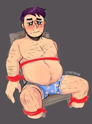 bondage bound_to_chair karpdeluxe male_only purple_hair rope shane_(stardew_valley) stardew_valley tagme underwear