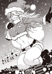 1girls black_general breasts christmas eyepatch female fit fit_female mugenjin official_art precarious_woman_executive_miss_black_general reindeer santa_claus_(cosplay) santa_costume santa_hat slender_waist smirk solo solo_female spiky_hair thick_thighs thighhighs toned toned_female wide_hips