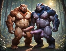 2boys abs ai_generated arm_hair balls bara big_balls big_muscles big_nipples big_pecs big_penis blue_fur booster_rex brown_body brown_fur bugbear chest_hair daddy dilf dungeons_and_dragons duo erect_nipples erection fangs gay hair hairy hairy_male huge_balls huge_cock huge_muscles humanoid hunk leg_hair long_ears male male/male male_only muscular muscular_humanoid muscular_male navel nipples nude pecs penis pointy_ears pubic_hair sideburns yaoi