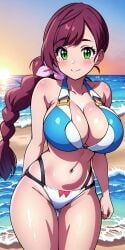 1girls aged_up ai_generated alternate_breast_size big_breasts bikini breasts chloe_(pokemon) cleavage collarbone female female_focus female_only game_freak green_eyes huge_breasts human large_breasts light-skinned_female light_skin nintendo pokemon pokemon_anime pokemon_journeys purple_hair revealing_clothes ryuzam sideboob skimpy skimpy_bikini skimpy_clothes solo swimsuit swimwear