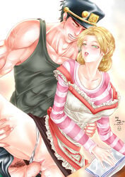 1boy 1boy1girl 1girls an-nemu apron asian_male asian_male_white_female big_breasts blonde_hair breasts cum cum_in_pussy cum_inside female hat holly_kujo housewife human incest jojo's_bizarre_adventure jotaro_kujo large_breasts light-skinned_female light_skin long_hair male married_woman mature milf mother mother_and_son panting penis pubic_hair pussy school_uniform sex shounen_jump stardust_crusaders straight