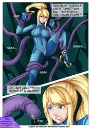 blonde_hair blue_eyes bodysuit clenched_teeth comic dialogue english_text female helpless imminent_penetration imminent_rape imminent_sex jberserk limn long_hair metroid nintendo otakusexart page_4 penis_tentacles rape restrained samus_aran scared tentacle wide_eyed worried zero_suit_samus