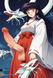 ai_generated big_penis black_hair inuyasha japanese_clothes kikyo_(inuyasha) medium_breasts outside sexy_body standing uncensored