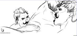 2boys anthro artist_signature balls ballsack bara beard beauty_mark big_penis black_and_white canon_couple colorless couple cum cum_on_self dorian_pavus dragon_age dragon_age_inquisition duo facial_hair frowning gay gay_male human iron_bull kissing kissing looking_at_partner mage male male/male male_only mole monochrome moustache moustache pansexual_male penis qunari sorellaerba tumblr_username video_games yaoi