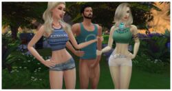 1boy 2019 2girls 3d athletic beard big_penis black_hair blonde_hair clothed_female_nude_male devious_desires deviousdesires female grabbing grabbing_balls grabbing_penis handjob long_hair long_penis male matrixsims normal_breasts nude_male penis shorts stockings the_sims the_sims_4 top trio twin_handjob