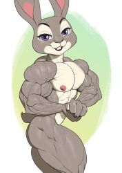 1girls anthro biceps big_muscles breasts disney extreme_muscles female flexing fur grey_body grey_fur huge_muscles hyper hyper_muscles judy_hopps lagomorph leporid mammal muscular muscular_anthro muscular_female nipples nude nude_anthro nude_female pecs pink_nipples pokkuti pose purple_eyes rabbit shirt small_breasts solo tank_top white_body white_fur zootopia