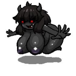 big_ass big_breasts black_body black_hair demon horns little_horn_(the_binding_of_isaac) pixel_art red_eyes the_binding_of_isaac transparent_background