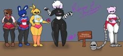 1femboy 2d 4girls animatronics artist_name blue_fur bon_(friya's) canon_appearance cc cik cik_(friya's) exposed_feet eyes_covered femboy femboy_rabbit five_nights_at_freddy's fox_ears friya friya's_bar friya_(friya's) full_size g3rman1k germatic107 horny_nights hourglass_figure iszeroo mangle_(fnaf) marionette_(fnaf) maxxine maxxine_(friya's) multiple_characters multiple_girls no_feet orange_thighhighs original out_of_order pepe pepe_(friya's) pink_hair pink_snout pink_thong porret porret_(friya's) puppet_(fnaf) puppet_girl purple_makeup rabbit_ears red_lips red_thong redesign slightly_chubby the_friya's_team toy_bonnie toy_bonnie_(fnaf) toy_chica_(fnaf) toy_freddy toy_freddy_(fnaf) white-skinned_female white_and_black_stripes white_fur white_hair white_skin white_skinned_female