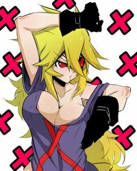 areola_slip big_breasts black_general blonde_hair breasts cleavage eyepatch female mugenjin precarious_woman_executive_miss_black_general red_eyes tagme