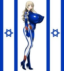 blonde_hair blue_eyes israe israeli_flag latex_suit
