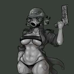 1female 1girls :>= abs buff buff_female bush casual female firearm fit fit_female gatling_pea_(pvz) gun handwear headwear helmet human large_breasts mega_gatling_pea_(pvz) milf military military_hat minigun muscular muscular_female pale_skin peashooter_(pvz) pie_face_cat plant_girl plantie plants_vs_zombies plants_vs_zombies_2:_it's_about_time pussy pvz soldier soldier_helmet solo vagina war_paint weapons