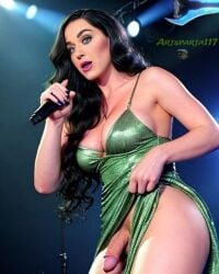 ai_generated artsparta117 black_body breasts celebrity cock concert dick dickgirl dress erection flashing futanari green_eyes huge_breasts huge_cock katy_perry legs microphone penis realistic red_lipstick singer skirt thick_thighs upskirt wavy_hair