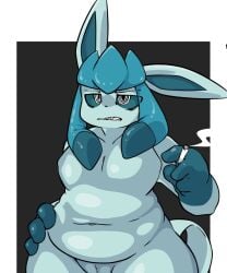 1girls 4nz4nz 5:6 angry annoyed anthro belly blue_body blue_eyes blue_fur breasts cigarette eeveelution fat fat_woman featureless_breasts female female_only fur generation_4_pokemon genitals glaceon hand_on_hip hi_res holding_cigarette holding_object leg_markings markings navel nintendo nude pokemon pokemon_(species) pussy ringed_eyes sneer socks_(marking) solo