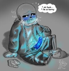 blush blush dialogue ectopenis fallen_ghost_angel_(artist) sans touching_penis undertale