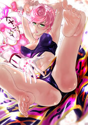 1girls barefoot bra clothed feet female foot_fetish foot_focus jojo's_bizarre_adventure kamino_ryu panties pink_hair soles solo spice_girl stand_(jjba) toes trish_una underwear vento_aureo