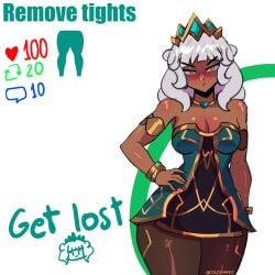 coldy_hands flushed league_of_legends qiyana_yunalai small_breasts stripgame thick_thighs white_hair