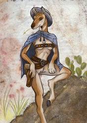 2019 5_fingers anthro breasts caribou_(artist) clothing female fingers hat headgear headwear hooves mammal pronghorn pussy solo standing