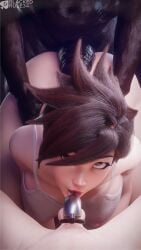 1girls 2boys 3d big_penis blackedr34 chastity_cage cuckold cuckold_pov dark-skinned_male dark_skin female interracial looking_at_viewer male overwatch overwatch_2 penis penis_size_difference pov small_penis tracer