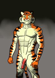 absurd_res anthro domyn felid genitals hi_res invalid_color male mammal nude pantherine penis pose solo tiger