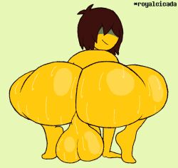 1boy 1femboy 2d artist_name ass backsack balls big_ass big_balls big_butt brown_hair completely_nude completely_nude_male crouching deltarune femboy girly happy huge_ass huge_balls huge_butt hung_trap hyper_balls kris_(deltarune) kris_(light_world_form) looking_at_viewer looking_back male male_only penis presenting_hindquarters royalcicada shiny_skin smile smiling smiling_at_viewer solo solo_male sweat sweating sweaty_ass sweaty_balls sweaty_body sweaty_butt undertale_(series) yellow_body yellow_skin