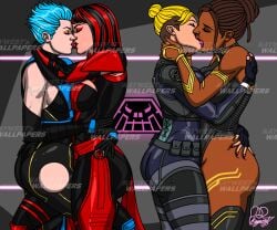 cassie_cage frost_(mortal_kombat) jacqui_briggs kaywest kissing lesbian_kiss mortal_kombat skarlet