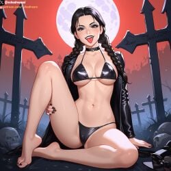 1girl ai_generated black_hair black_lipstick collar echodream female female_focus female_only graveyard leather ponytail tongue tongue_out