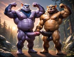 2boys abs ai_generated arm_hair armpit_hair armpits balls bara big_balls big_muscles big_nipples big_pecs big_penis blue_fur booster_rex brown_body brown_fur bugbear chest_hair daddy dilf dungeons_and_dragons duo erect_nipples erection fangs flexing gay hair hairy hairy_male handjob huge_balls huge_cock huge_muscles humanoid hunk leg_hair long_ears male male/male male_only muscular muscular_humanoid muscular_male navel nipples nude pecs penis pointy_ears pubic_hair sideburns yaoi