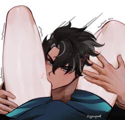 between_legs black_hair genshin_impact male male_pov neuvillette_(genshin_impact) pov sippycupart sucking wholesome wriothesley_(genshin_impact) yaoi