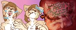 abby_(cylynix) anthro bodily_fluids breath canid canine canis cylynix duo ellie_(cylynix) felid feline female female/female hi_res mammal mouth_shot open_mouth oral_vore saliva speech_bubble vore wolf