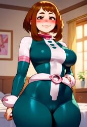 1girls ai_generated bangs bed belt blurry blush blush_stickers bodysuit boku_no_hero_academia breasts brown_eyes brown_hair cameltoe closed_mouth clothing completely_nude costume covered_navel curtains curvaceous curvaceous_female curvaceous_figure curvy curvy_figure female female female_focus female_only floxin gloves green_bodysuit hand_on_hip hero_costume indoors large_breasts looking_at_viewer multicolored_bodysuit multicolored_clothes my_hero_academia picture_frame shiny short_hair sidelocks skin_tight smile solo standing superhero thick_thighs thighs uraraka_ochako voluptuous voluptuous_female window