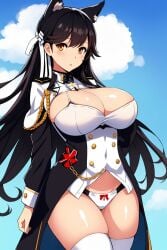 ai_generated atago_(azur_lane) azur_lane big_breasts black_hair dog_ears female long_hair mostly_clothed sfa1903 thick_thighs thighs