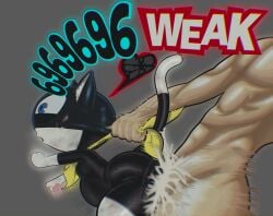 2boys 3_fingers 5_fingers anal anal_sex animal_ears animal_tail anthro asphyxiation ass atlus balls_deep bandana big_ass big_belly big_butt black_body black_fur blue_eyes bruise cat_ears cat_tail cum cum_in_ass cum_inflation cum_inside cum_on_ass cum_on_body cum_on_tail damage_numbers dipstick_limbs dipstick_tail dirty domestic_cat dulone ear_fluff excessive_cum feline femboy forced fur furry gameplay_mechanics gay girly grey_background headgear health_bar human human_on_anthro inflation interspecies male male_only mask megami_tensei morgana_(persona) motion_lines neckerchief nude nude_male open_mouth pawpads paws persona persona_5 pink_pawpads rape rippling_ass rough_sex shortstack side_view simple_background size_difference stomach_bulge thick_thighs thighs torn_clothes two_tone_body two_tone_fur white_fur white_inner_ear white_inner_ear_fluff wide_hips