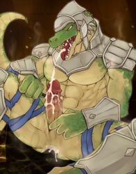 armor bk_mita crocodile crocodilian crocodylid cum league_of_legends lizard lizardman male muscular renekton reptile scalie solo