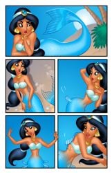 aladdin ass breasts comic justinblong lipstick mermaid princess_jasmine transformation